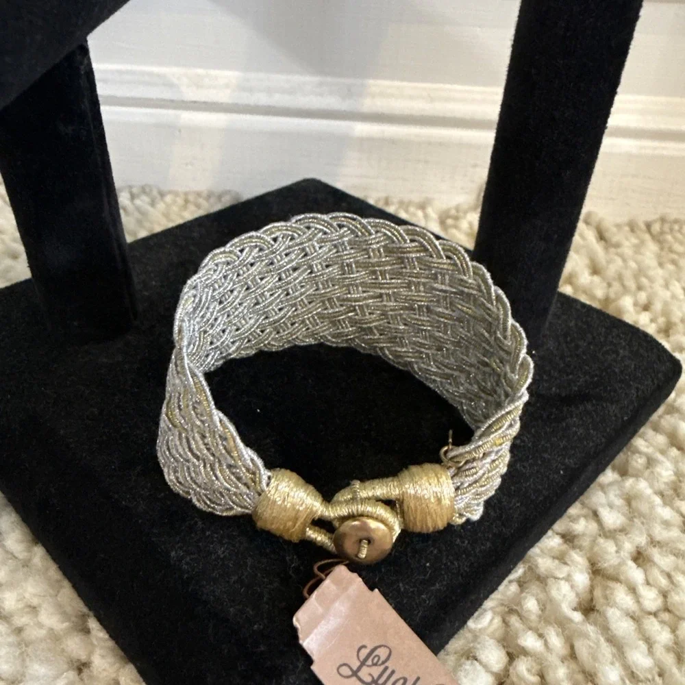 Lucky Brand Silver And Gold Celtic Knot Braided Mesh Bracelet 7.5 New With Tags